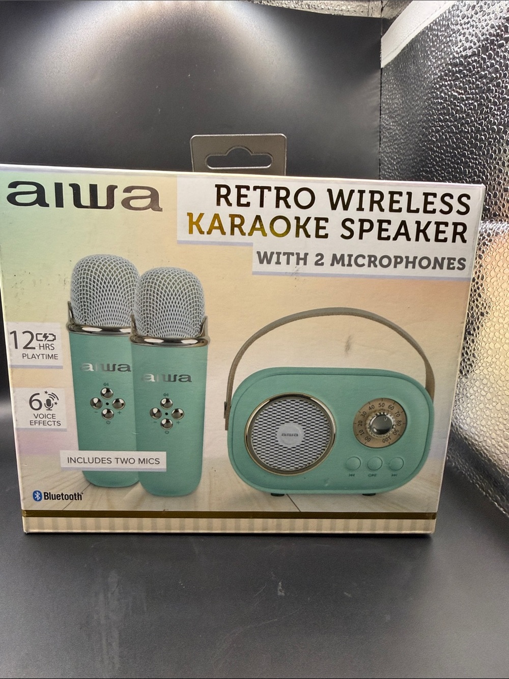 Aiwa Retro Wireless Karaoke Speaker with 2 Microphones - Mint Green